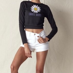 Black Long Sleeve Sunflower Crop Top